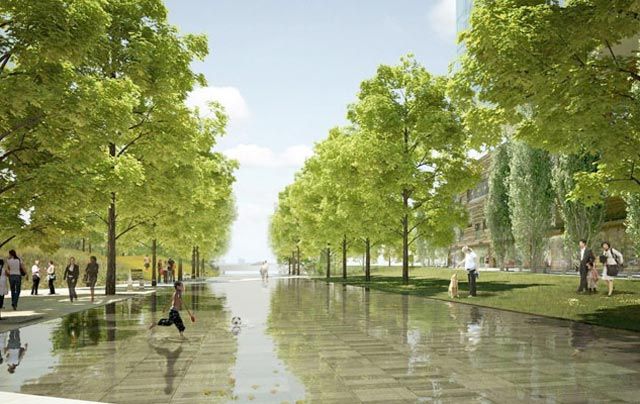 Rendering of bucolic, if slippery-looking public space